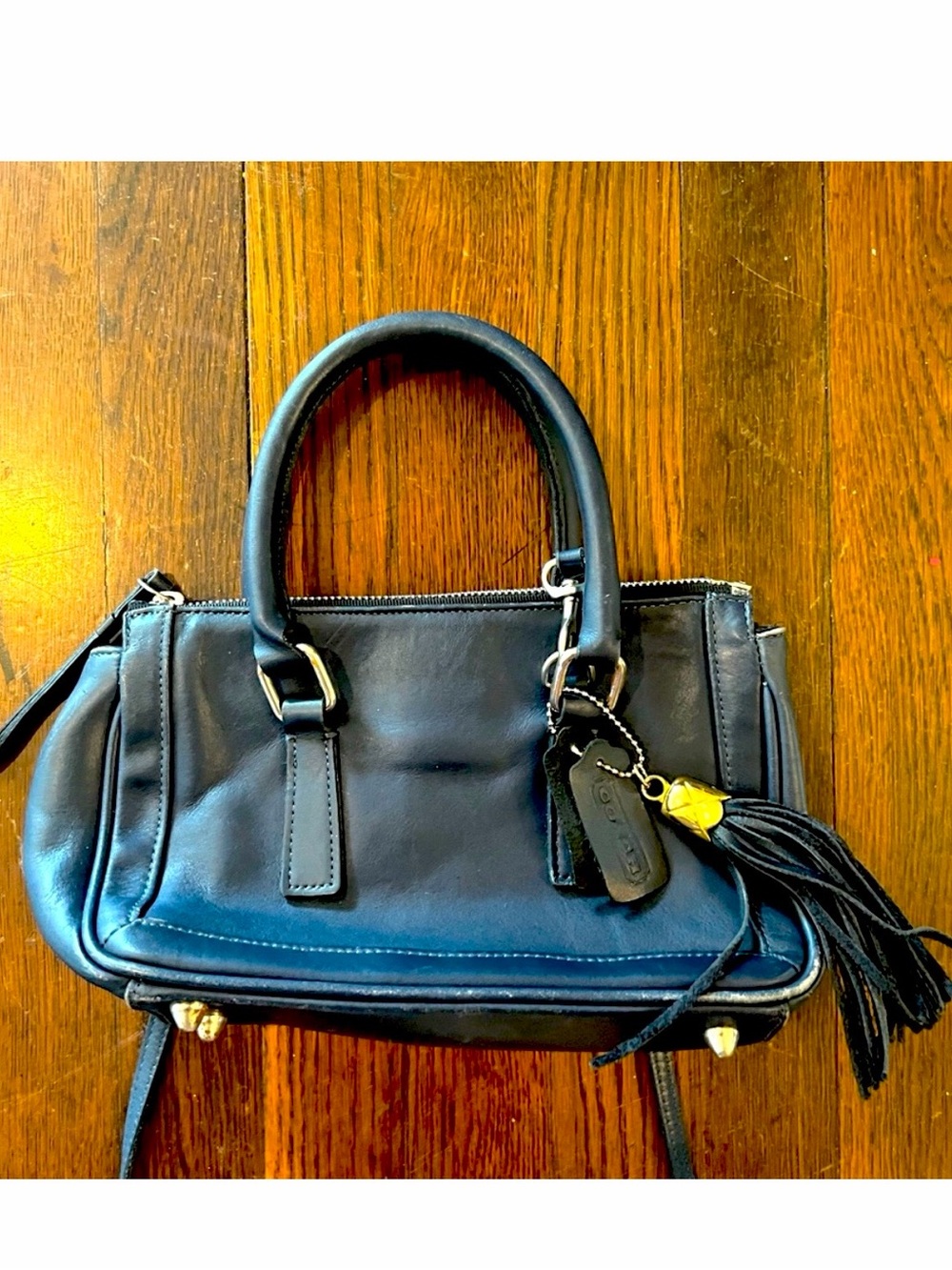 Coach Navy Mini Leather Too Handle Satchel Cross Body Tassel